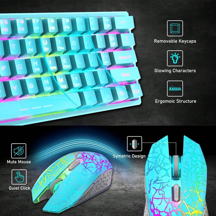 T61 Wireless Gaming Keyboard Mouse Combo Ergonomic RGB Rechargeable 4000mAh