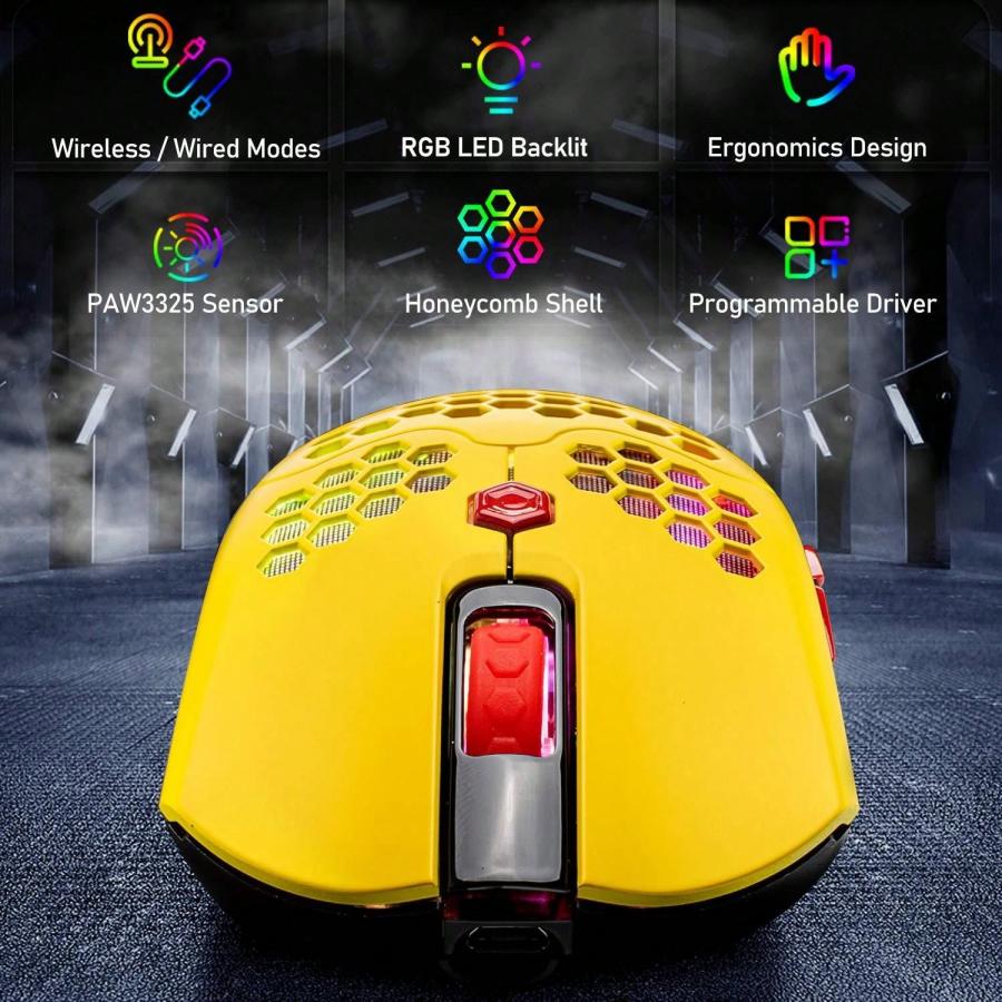 Lightweight RGB Gaming Mouse 12000DPI Wireless Wired Honeycomb Shell