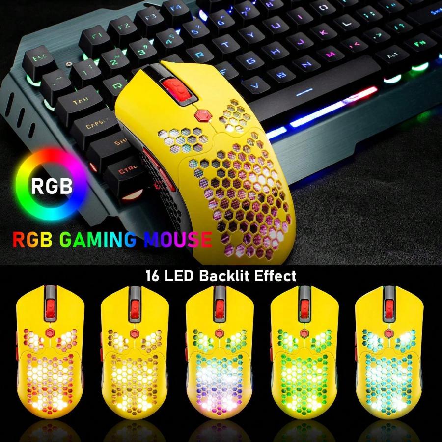 Lightweight RGB Gaming Mouse 12000DPI Wireless Wired Honeycomb Shell