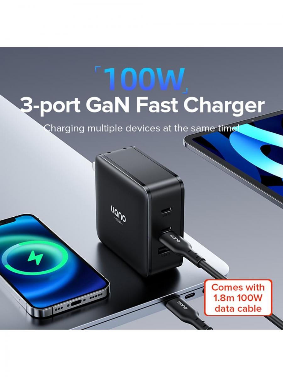 Llano 100W Foldable GaN Charger Set with 18m USB C Cable