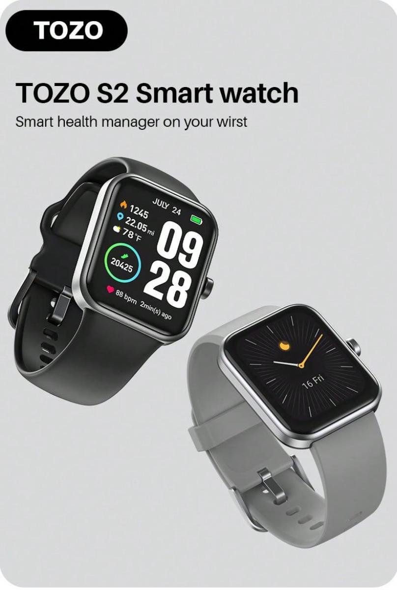 TOZO S2 Smart Watch with Alexa Fitness Tracker Heart Rate Monitor