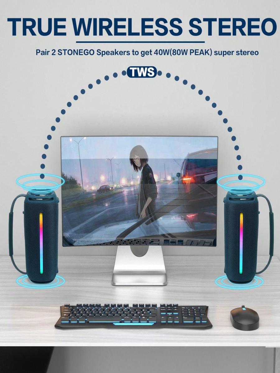 Portable Bluetooth 5.3 Dual Speaker TWS RGB Waterproof Audio 33H Play