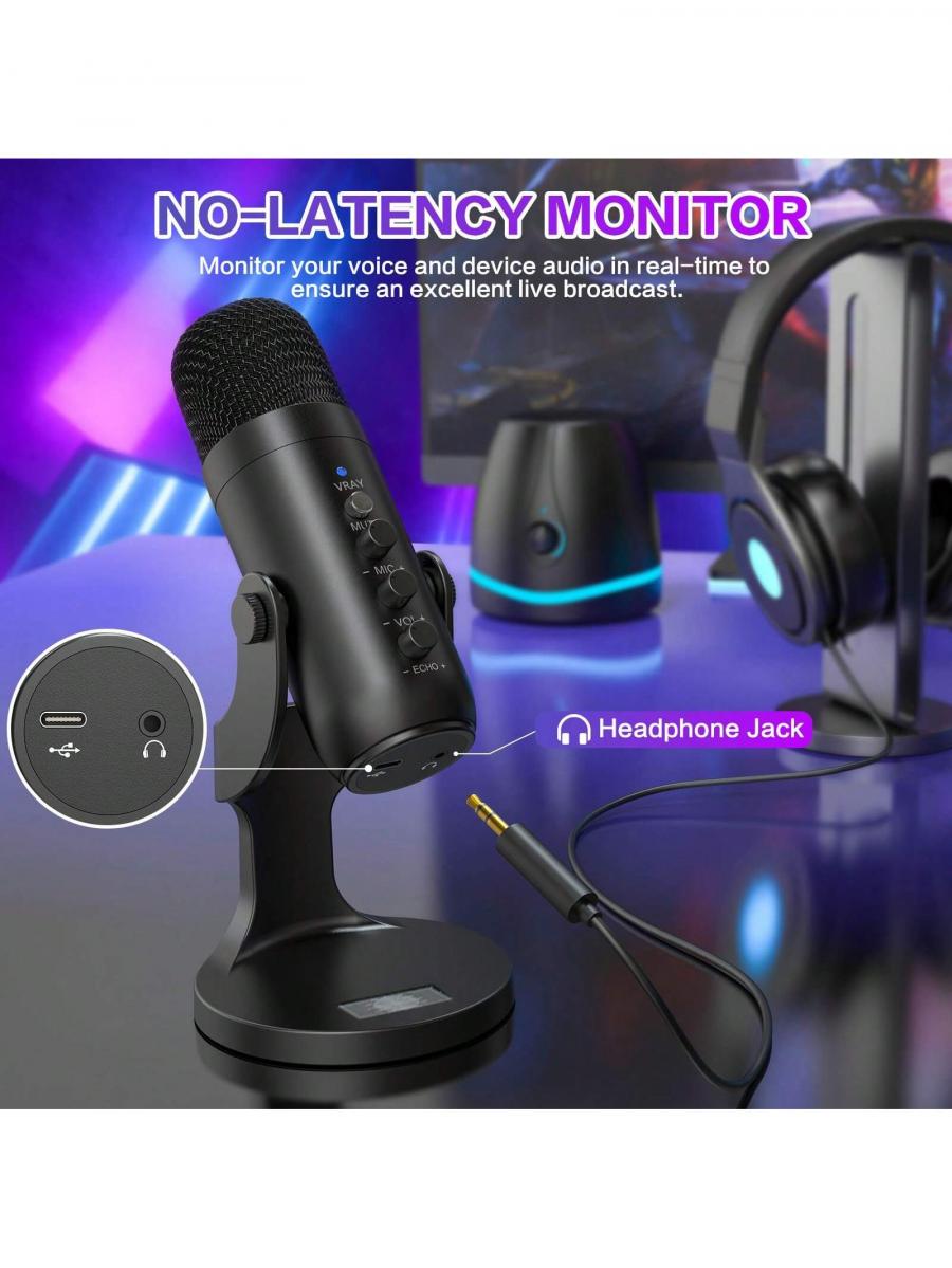 Конденсаторный USB-микрофон ZealSound для компьютерных игр и подкастов, черный