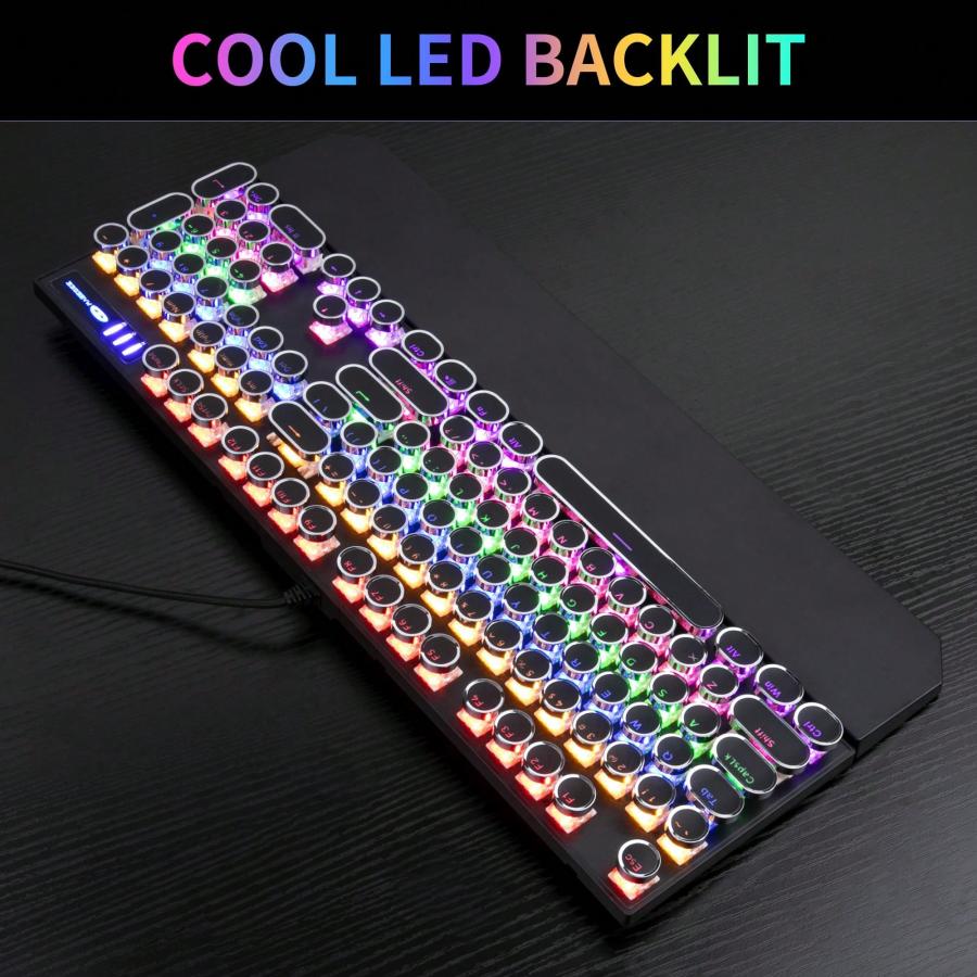 MageGee Retro Black пишущая машинка механическая игровая клавиатура 104 клавиши RGB
