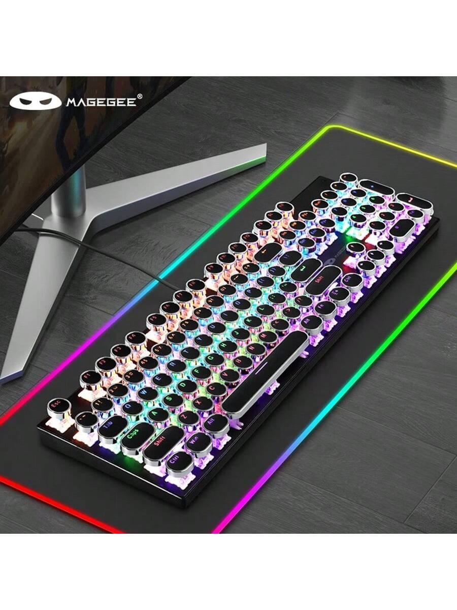 MageGee Retro Black пишущая машинка механическая игровая клавиатура 104 клавиши RGB