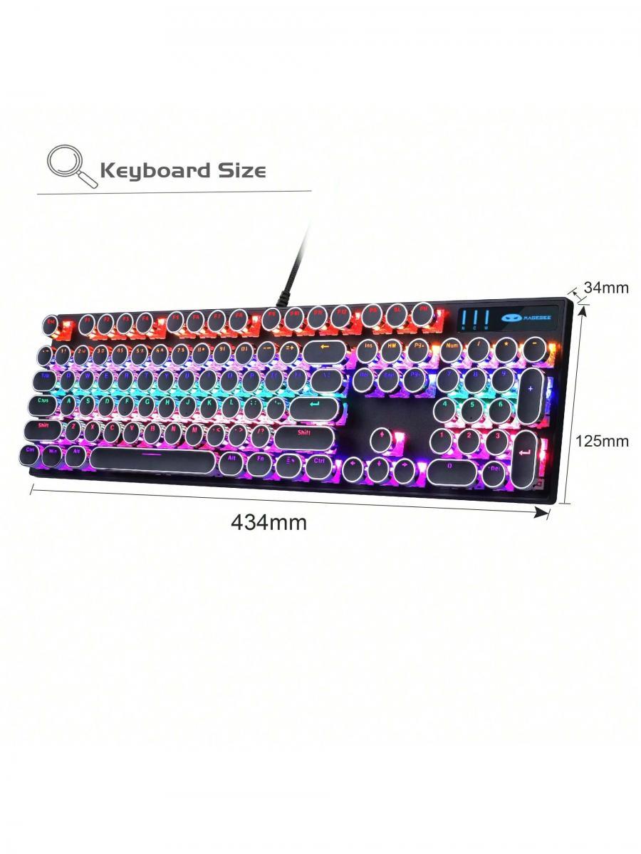 MageGee Retro Black пишущая машинка механическая игровая клавиатура 104 клавиши RGB