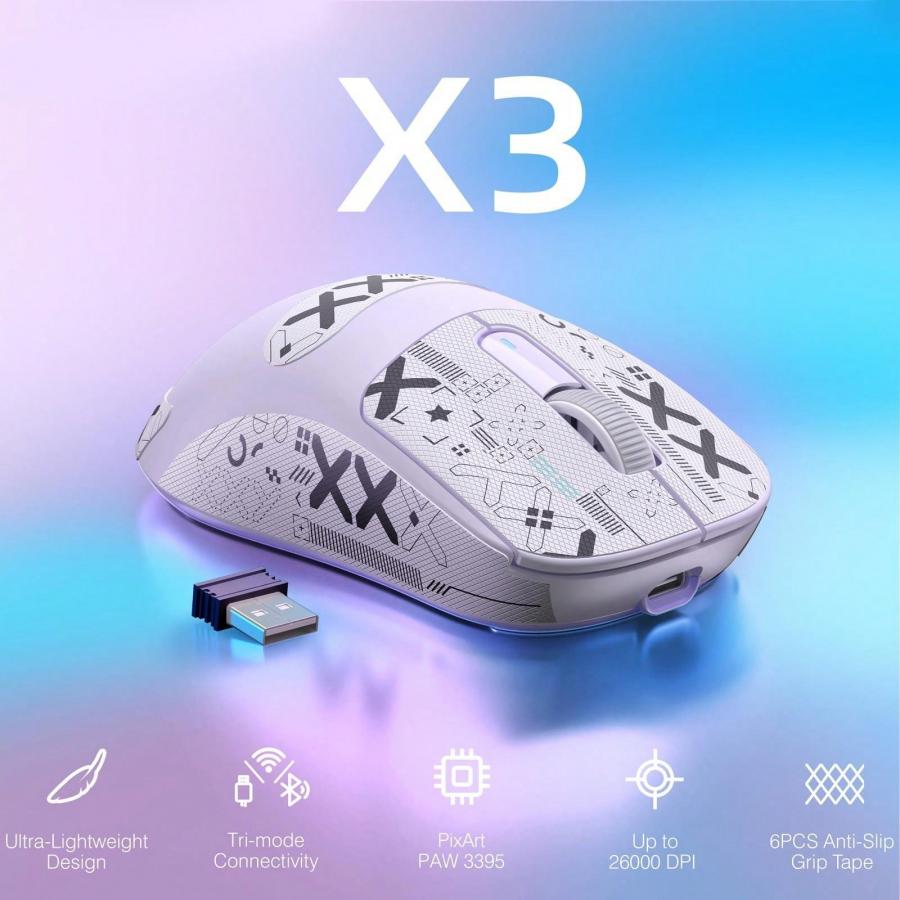 Attack Shark X3 Kabellose Gaming-Maus mit Anti-Rutsch-Griffaufklebern