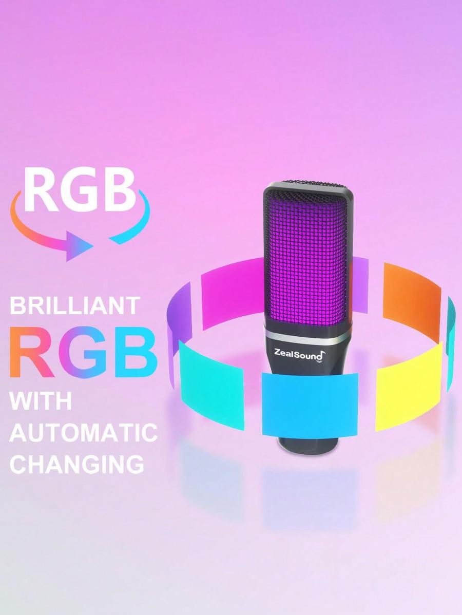 Комплект игрового USB-микрофона ZealSound A68 с микрофонной штангой и RGB-подсветкой