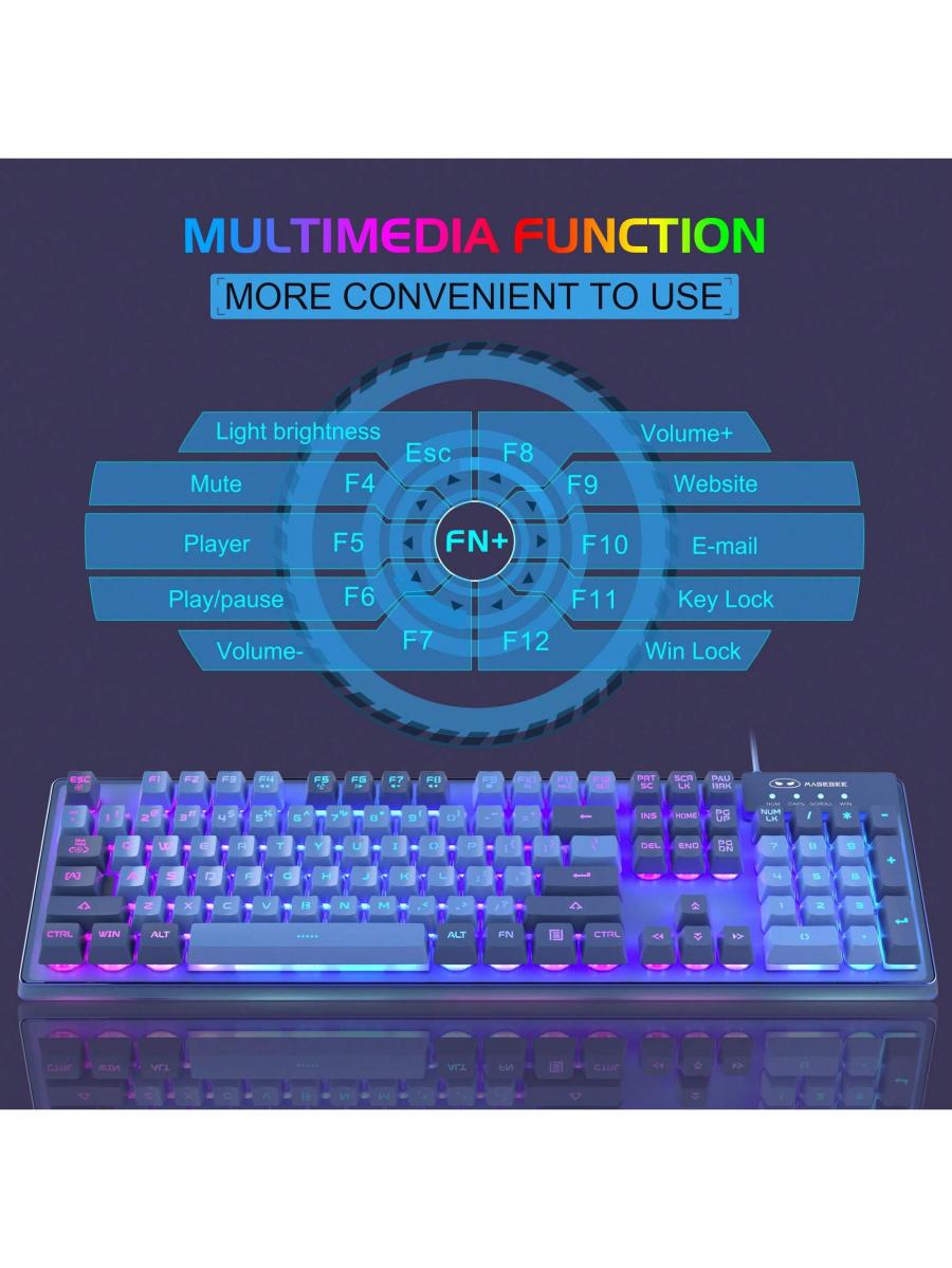 MageGee Blue RGB Gaming Keyboard Mouse Combo Set K1 104 Keys