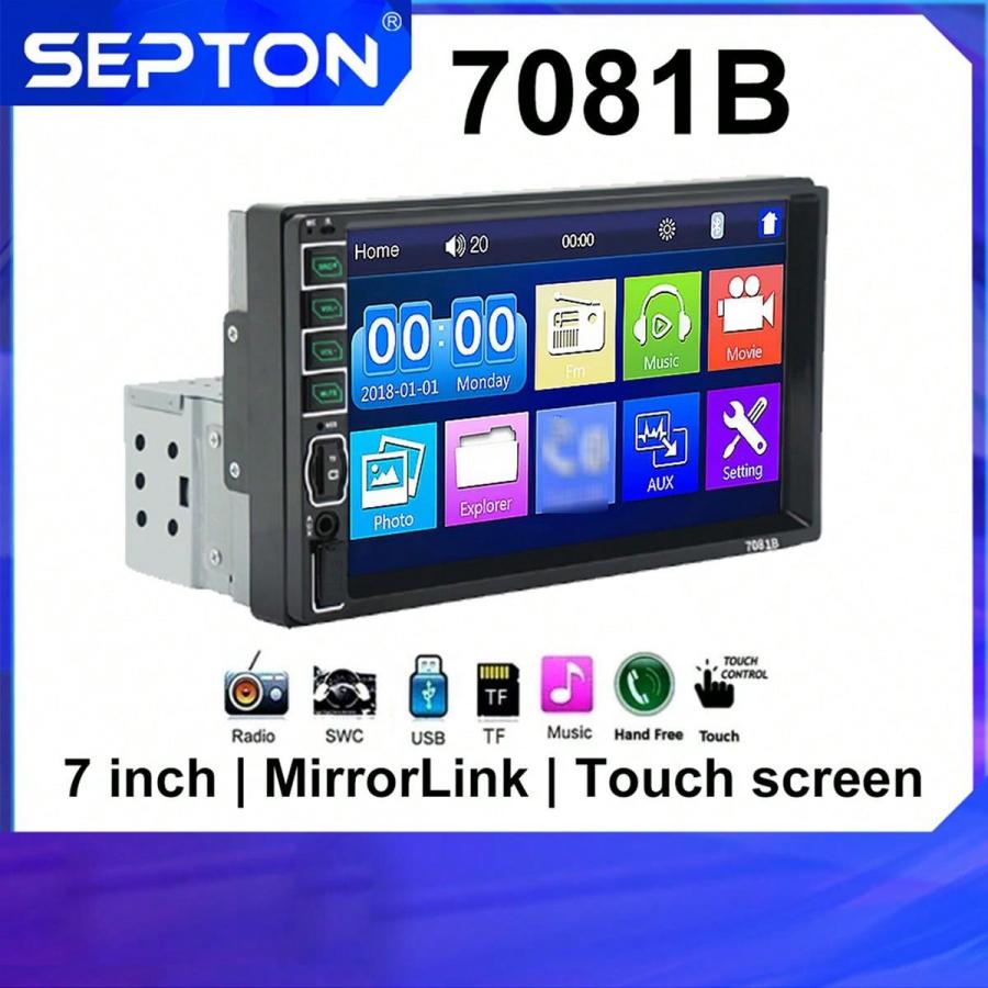 Septon 1 Din 7inch Touch Screen MP5 Car Radio FM Bluetooth Player