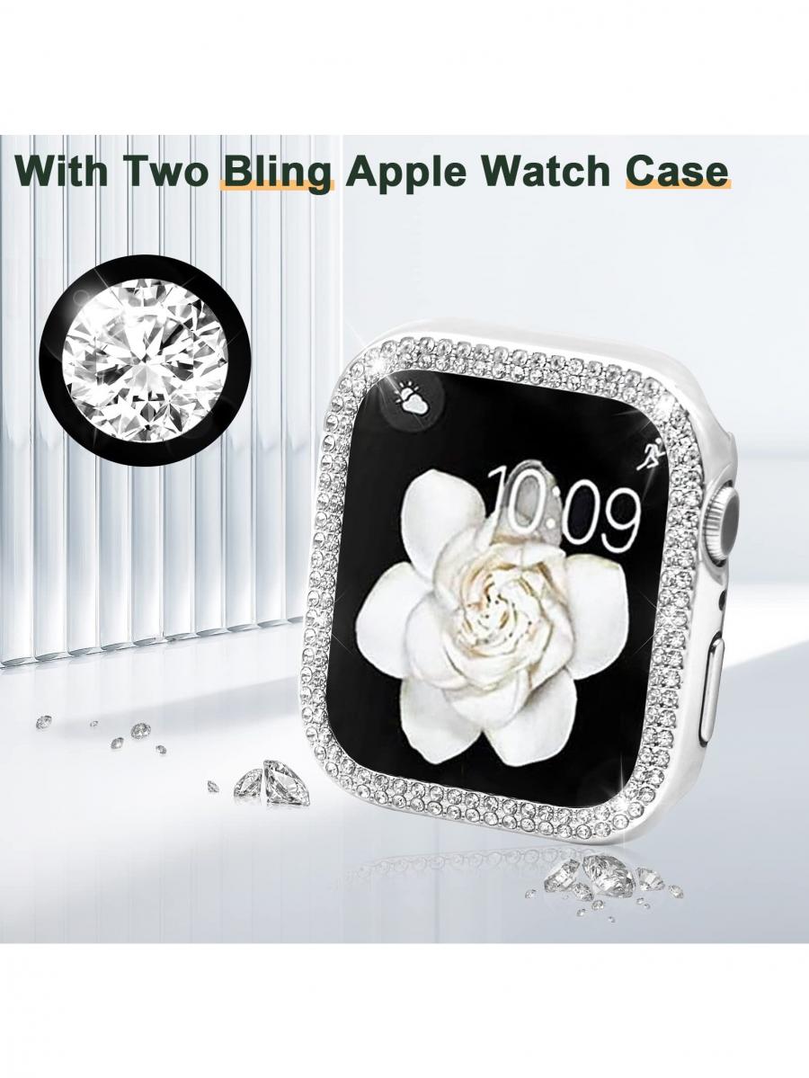 FORKODA Bling Metal Apple Watch Band Series 8 7 with Protective Case