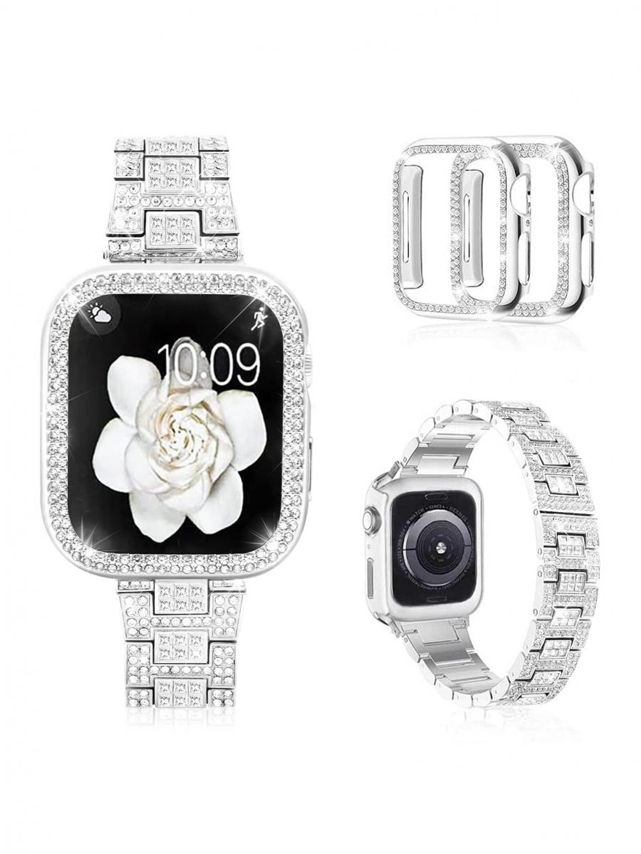 FORKODA Bling Metal Apple Watch Band Series 8 7 with Protective Case