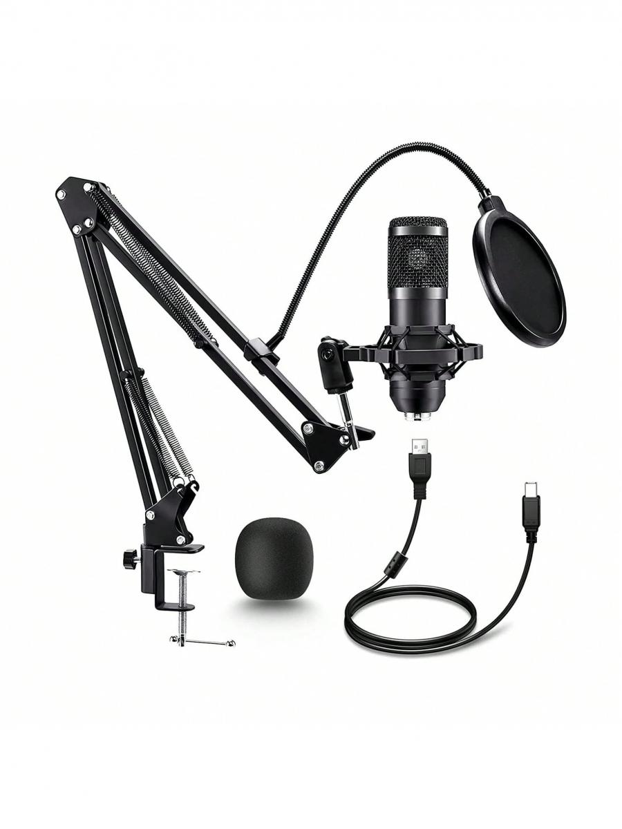 Professionelles USB-Mikrofon-Set mit Pop-Filter und Galgenarm