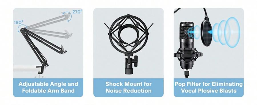 Professionelles USB-Mikrofon-Set mit Pop-Filter und Galgenarm