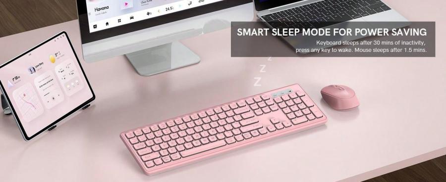 Pink Wireless Keyboard and Mouse Combo LED Backlit Rechargeable Set