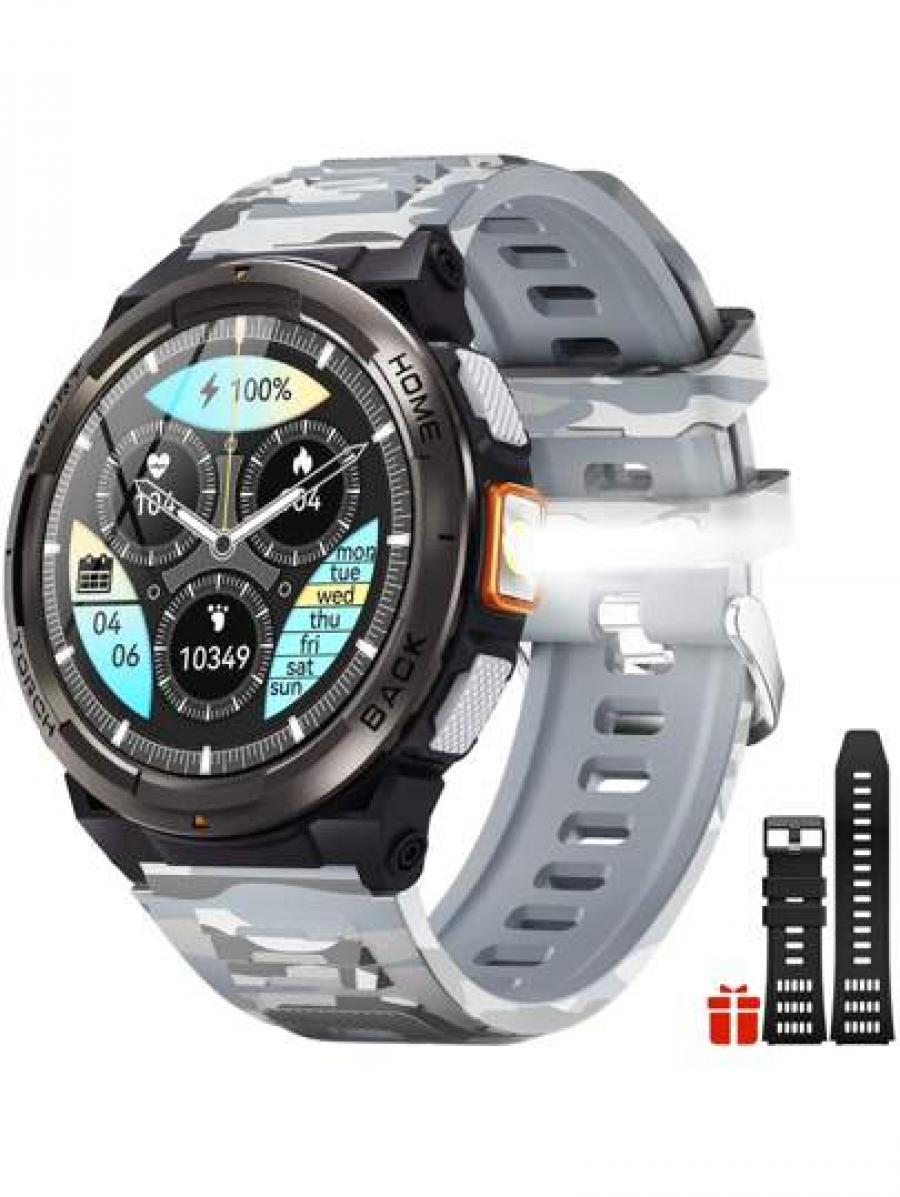 Rugged Smart Watch for Men with Flashlight and Fitness Tracker