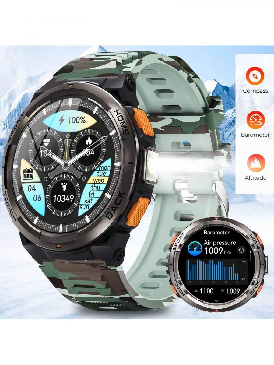 Rugged Smart Watch for Men with Flashlight and Fitness Tracker