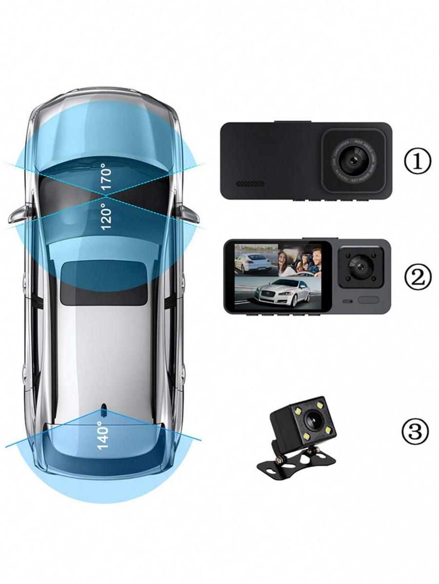 1080P 3 Lens Mini Car Dashcam with G Sensor and Parking Monitor