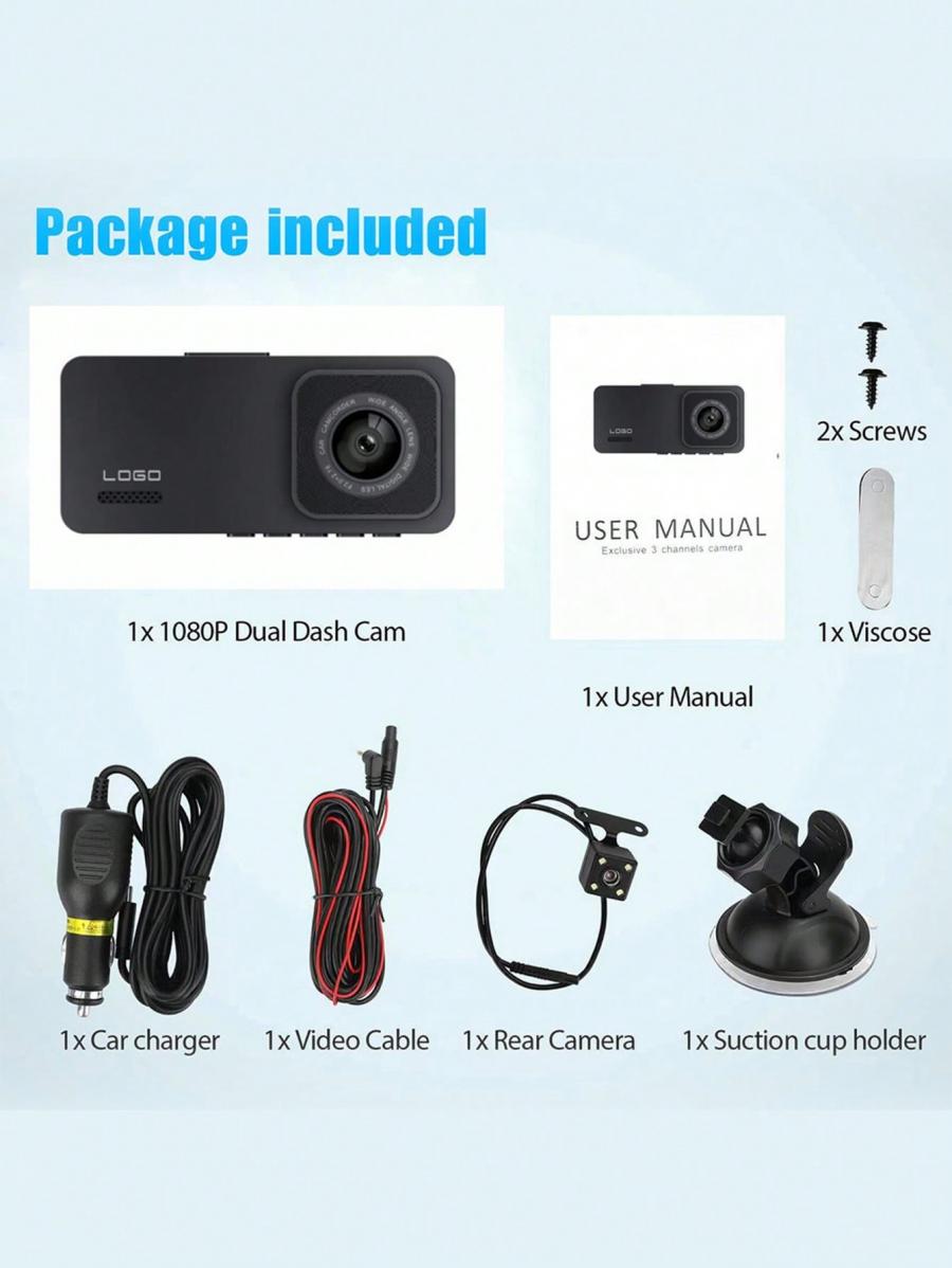 1080P 3 Lens Mini Car Dashcam with G Sensor and Parking Monitor