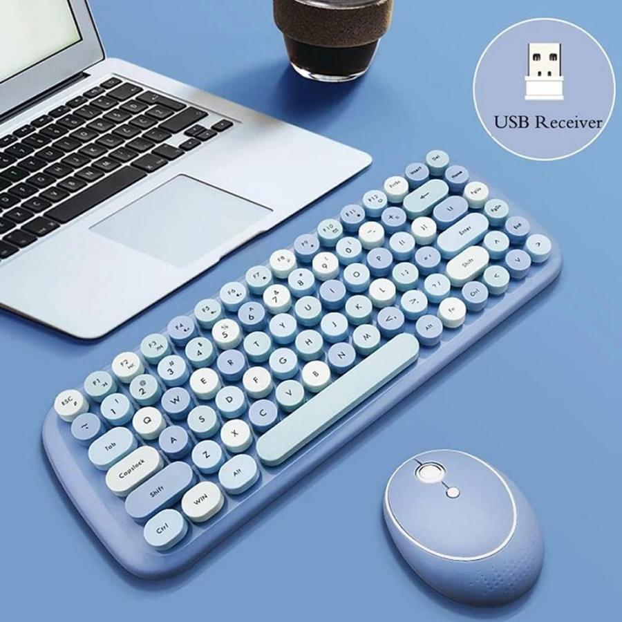 JOMAA Retro Round Keycap Wireless Keyboard Mouse Combo Blue