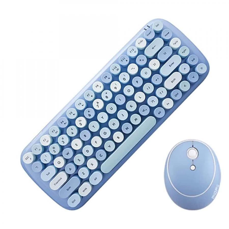 JOMAA Retro Round Keycap Wireless Keyboard Mouse Combo Blue