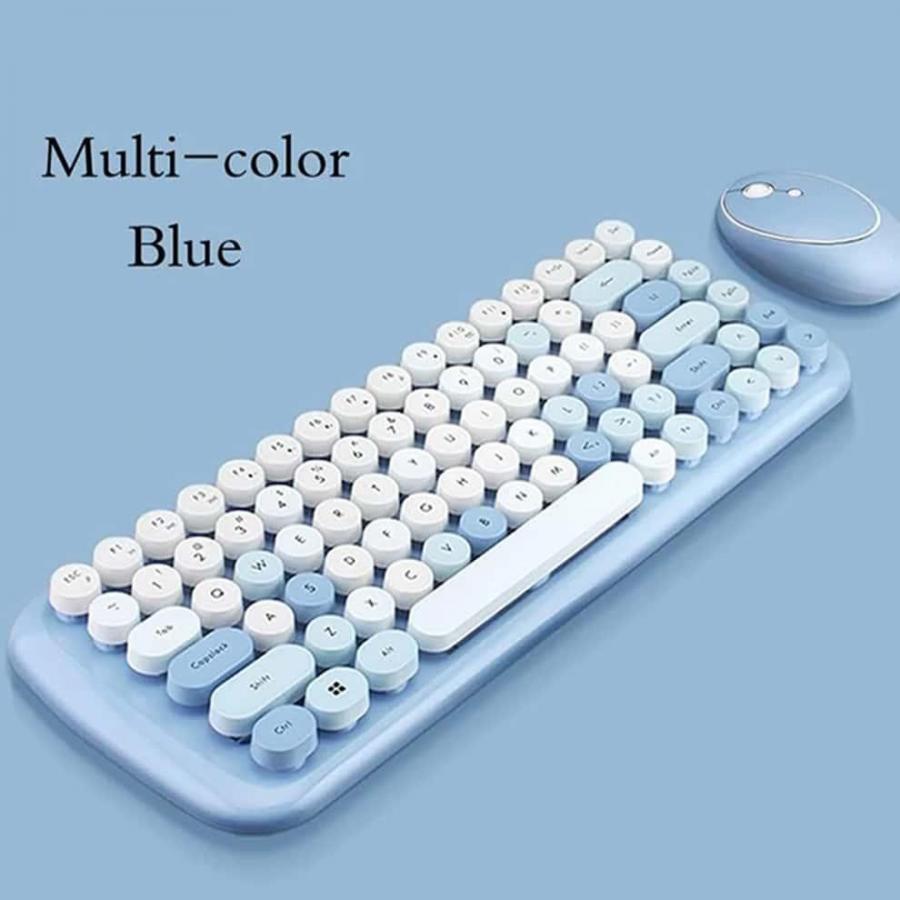 JOMAA Retro Round Keycap Wireless Keyboard Mouse Combo Blue