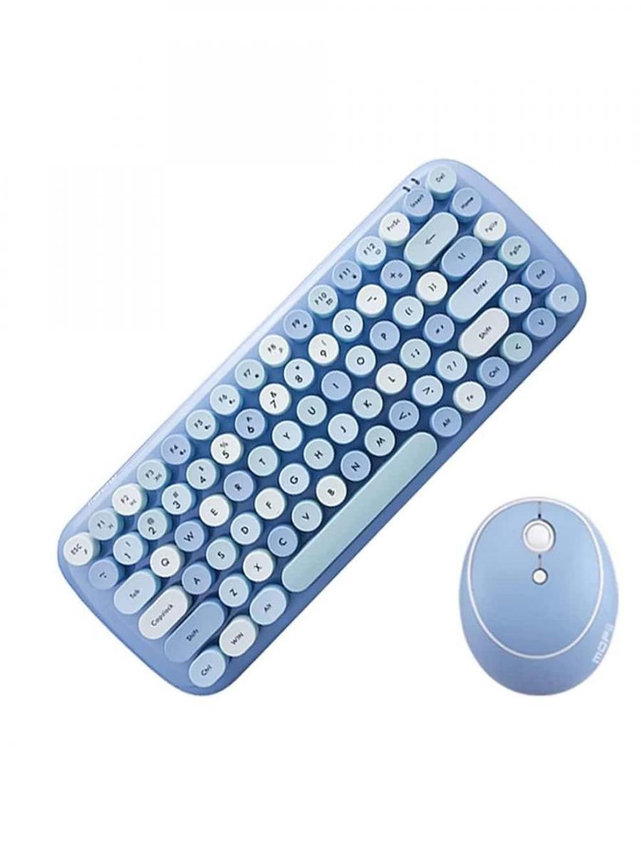 JOMAA Retro Round Keycap Wireless Keyboard Mouse Combo Blue