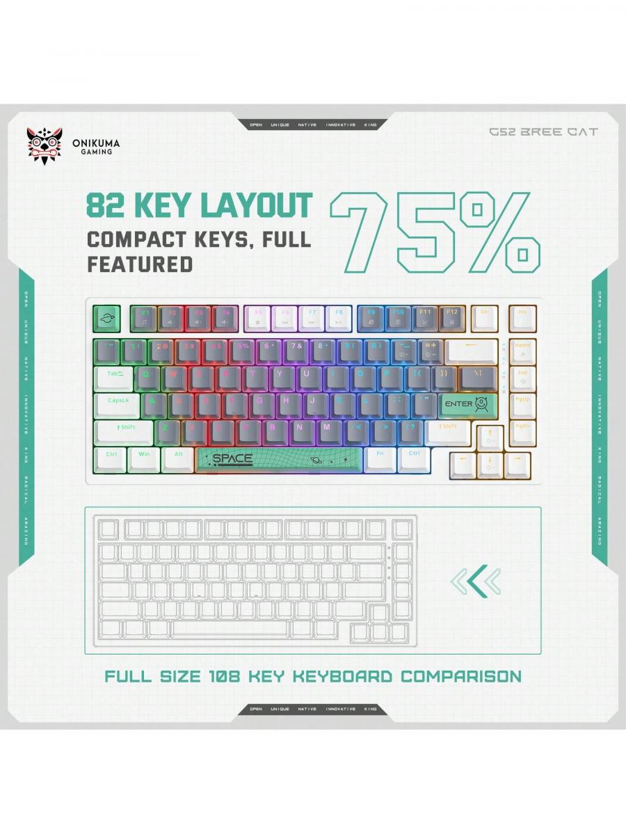 ONIKUMA G52 RGB Wired Gaming Keyboard 82 Keys White Matte Finish