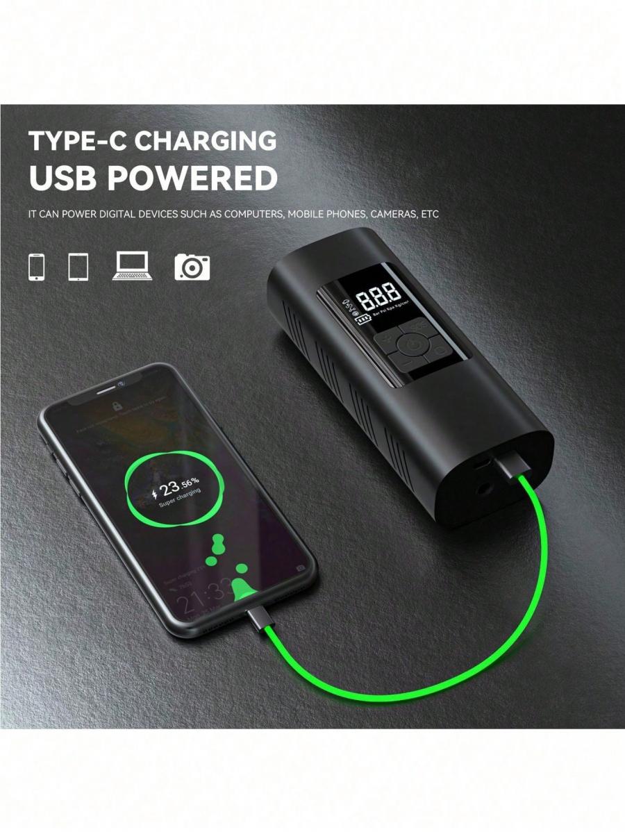 Portable Wireless Car Air Pump 6000mAh LED SOS Light Type C