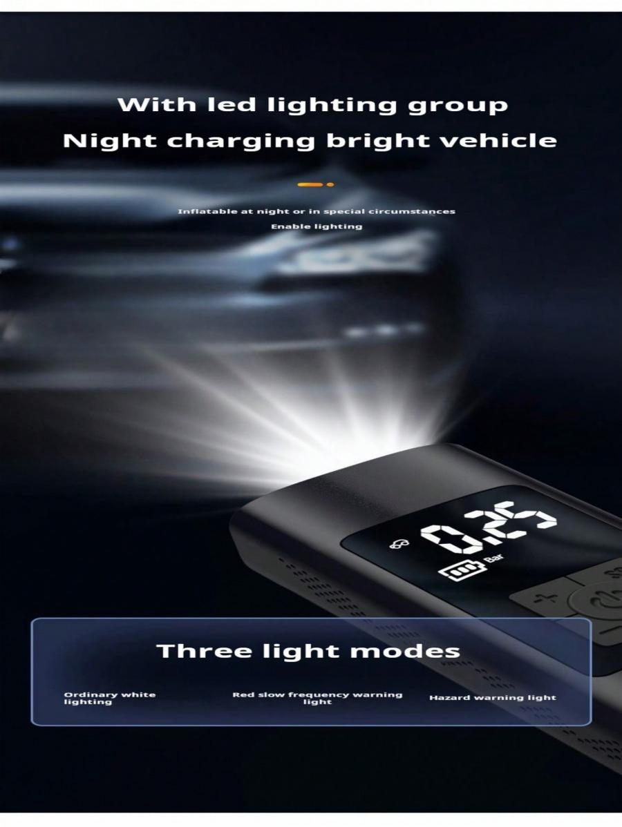 Portable Wireless Car Air Pump 6000mAh LED SOS Light Type C