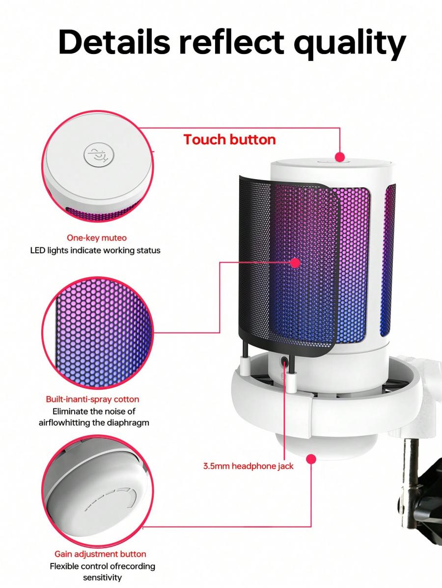 Конденсаторный микрофон RGB с разъемом USB для игр и видеоконференций