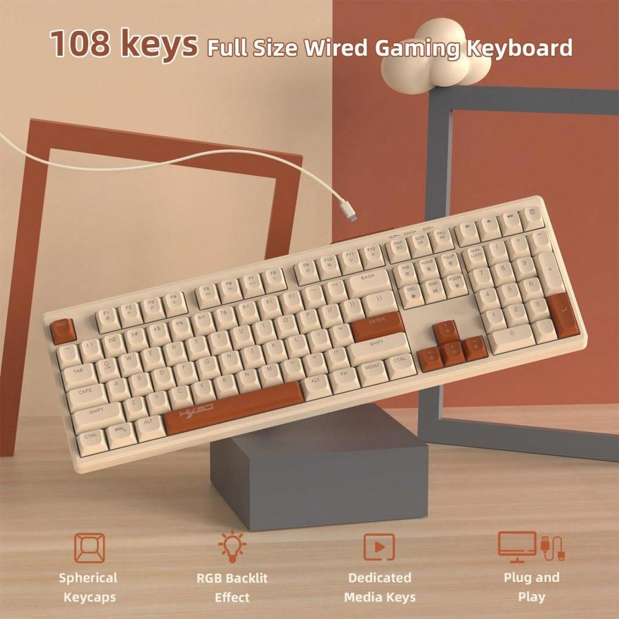 ATTACK SHARK RGB Wired Gaming Keyboard Ergonomic Mechanical 108 Keys