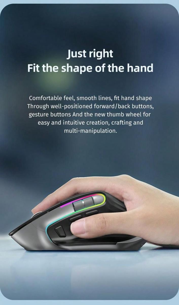 JOMAA RGB Wireless Ergonomic Mouse Rechargeable 5 DPI for Laptop PC