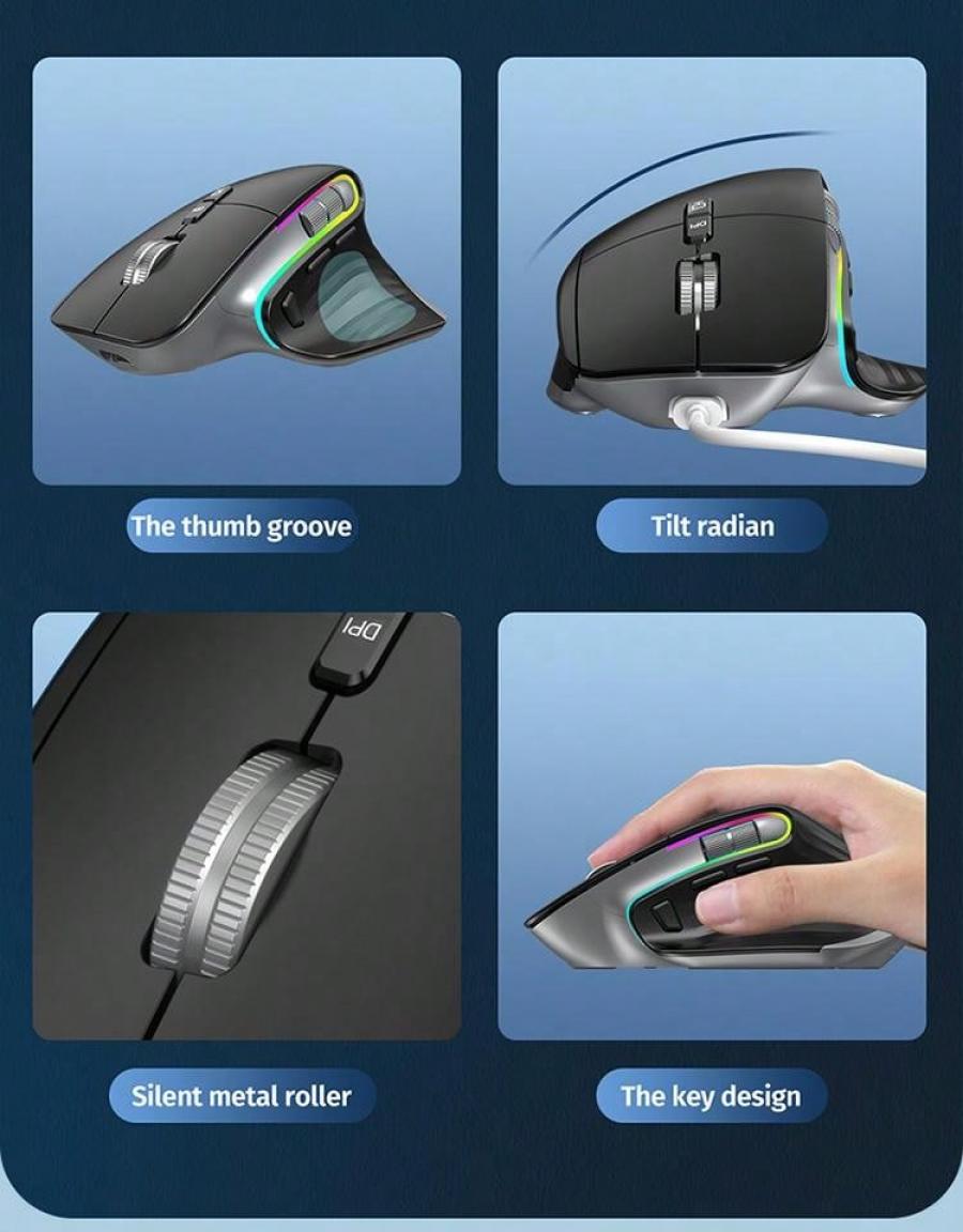 JOMAA RGB Wireless Ergonomic Mouse Rechargeable 5 DPI for Laptop PC