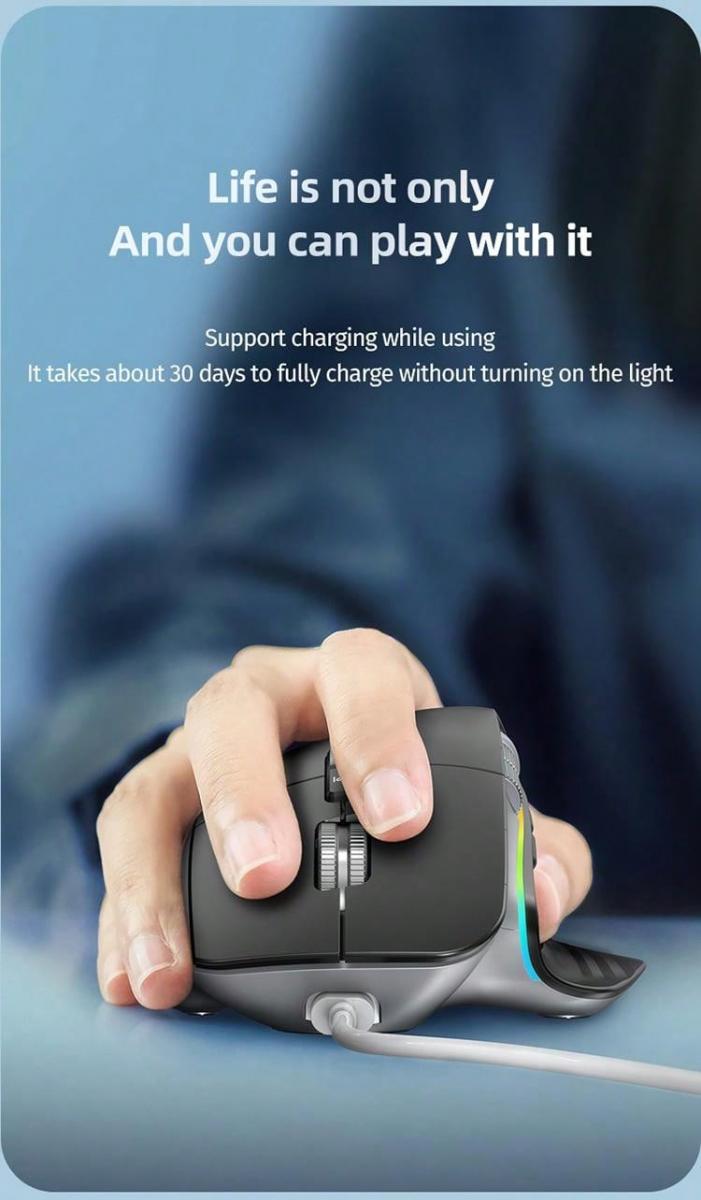JOMAA RGB Wireless Ergonomic Mouse Rechargeable 5 DPI for Laptop PC