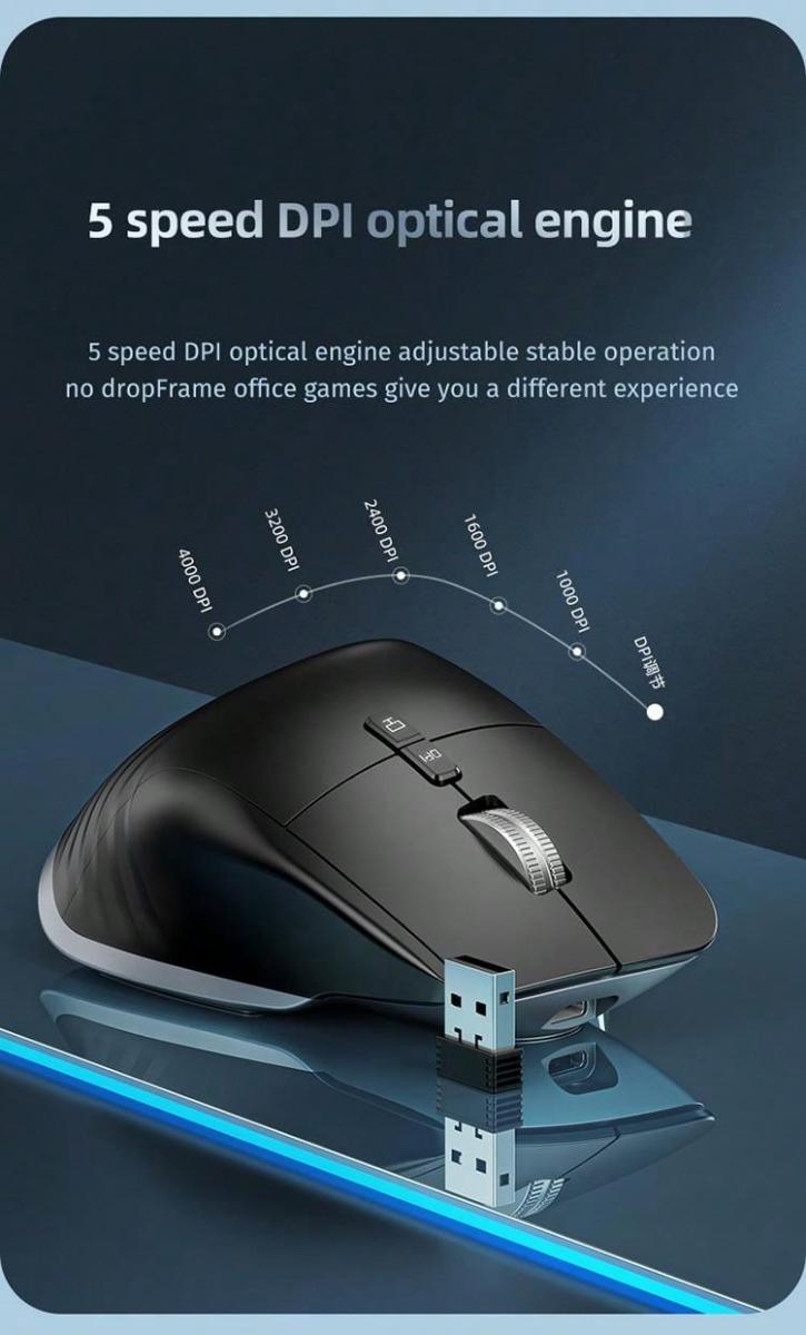 JOMAA RGB Wireless Ergonomic Mouse Rechargeable 5 DPI for Laptop PC