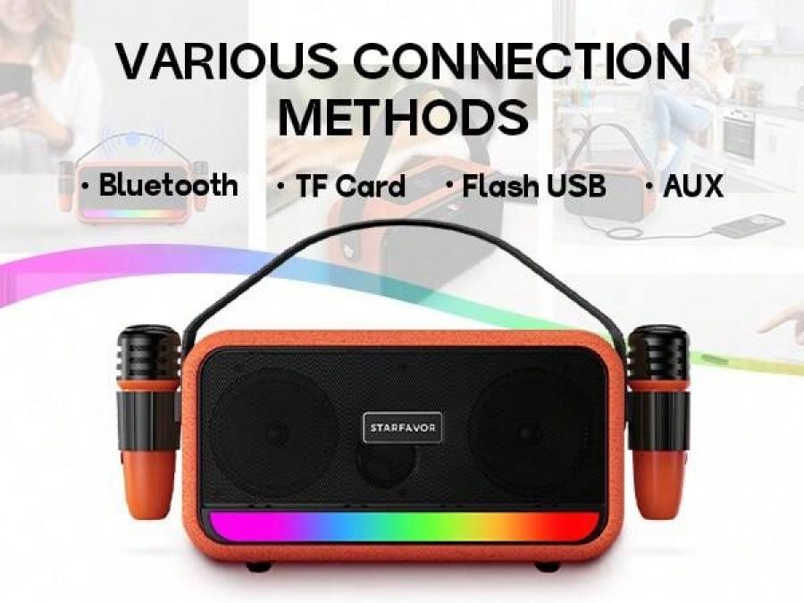 Portable Bluetooth Karaoke Machine with Dual Mic LED Light Modes