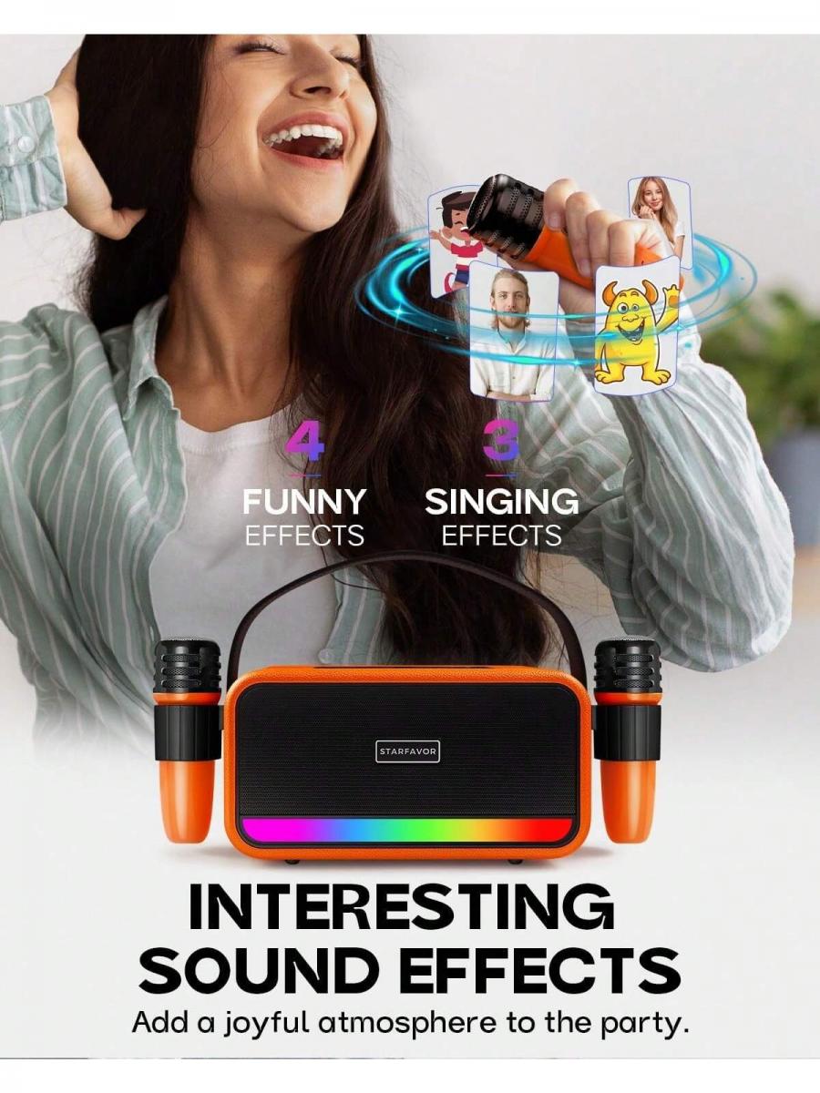 Portable Bluetooth Karaoke Machine with Dual Mic LED Light Modes