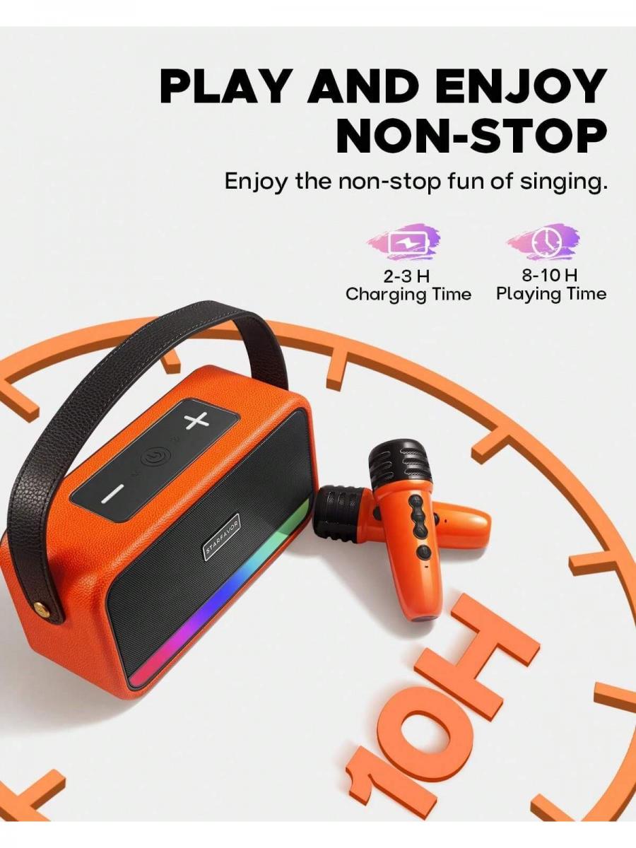 Portable Bluetooth Karaoke Machine with Dual Mic LED Light Modes