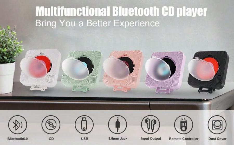Rechargeable Bluetooth CD Player with Built-in Speakers for Home