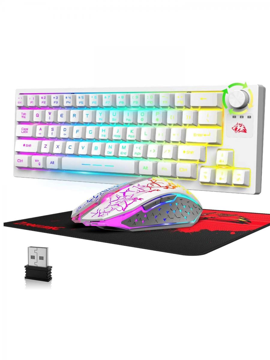 Wireless RGB Gaming Keyboard Mouse Combo Rechargeable 4000mAh White