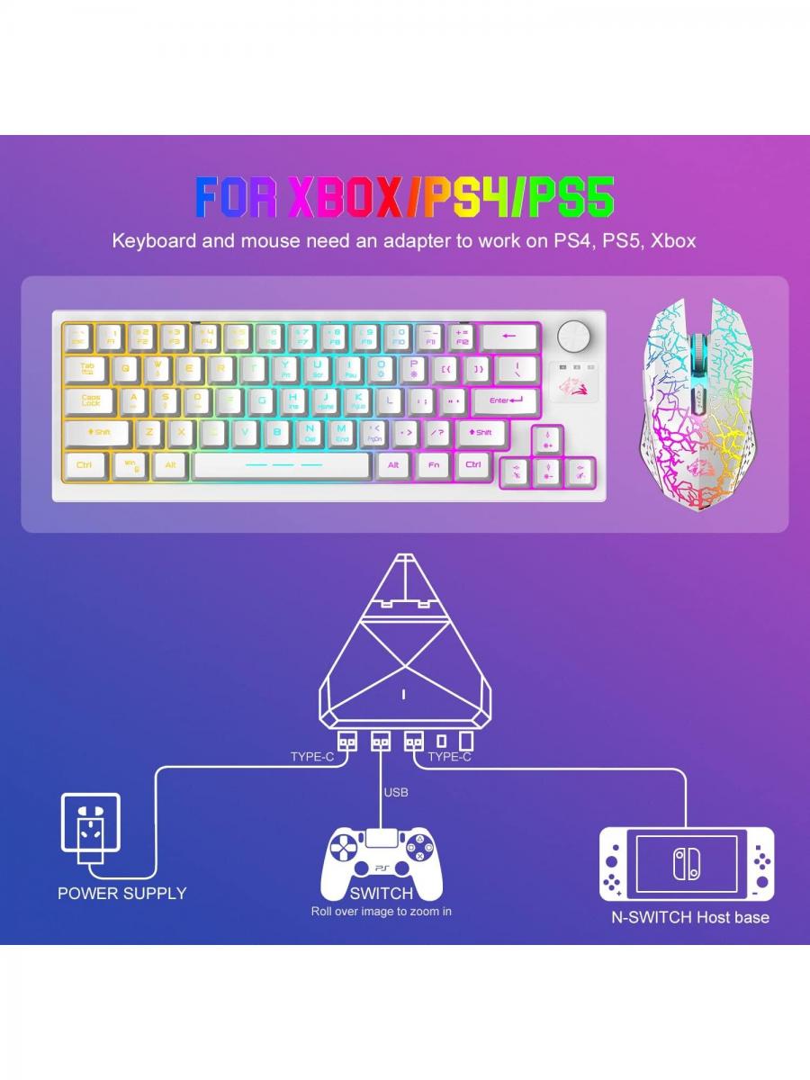 Wireless RGB Gaming Keyboard Mouse Combo Rechargeable 4000mAh White