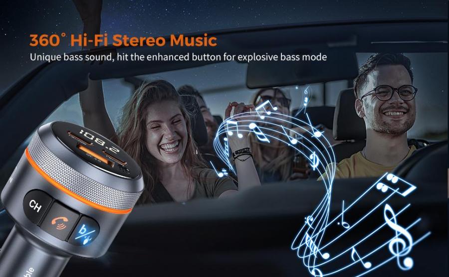 UNBREAKcable 50W Bluetooth 5 FM Transmitter Car Charger with 3 USB Ports