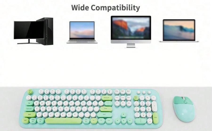 JOMAA Retro Wireless Keyboard and Mouse Combo Green Round Keycap