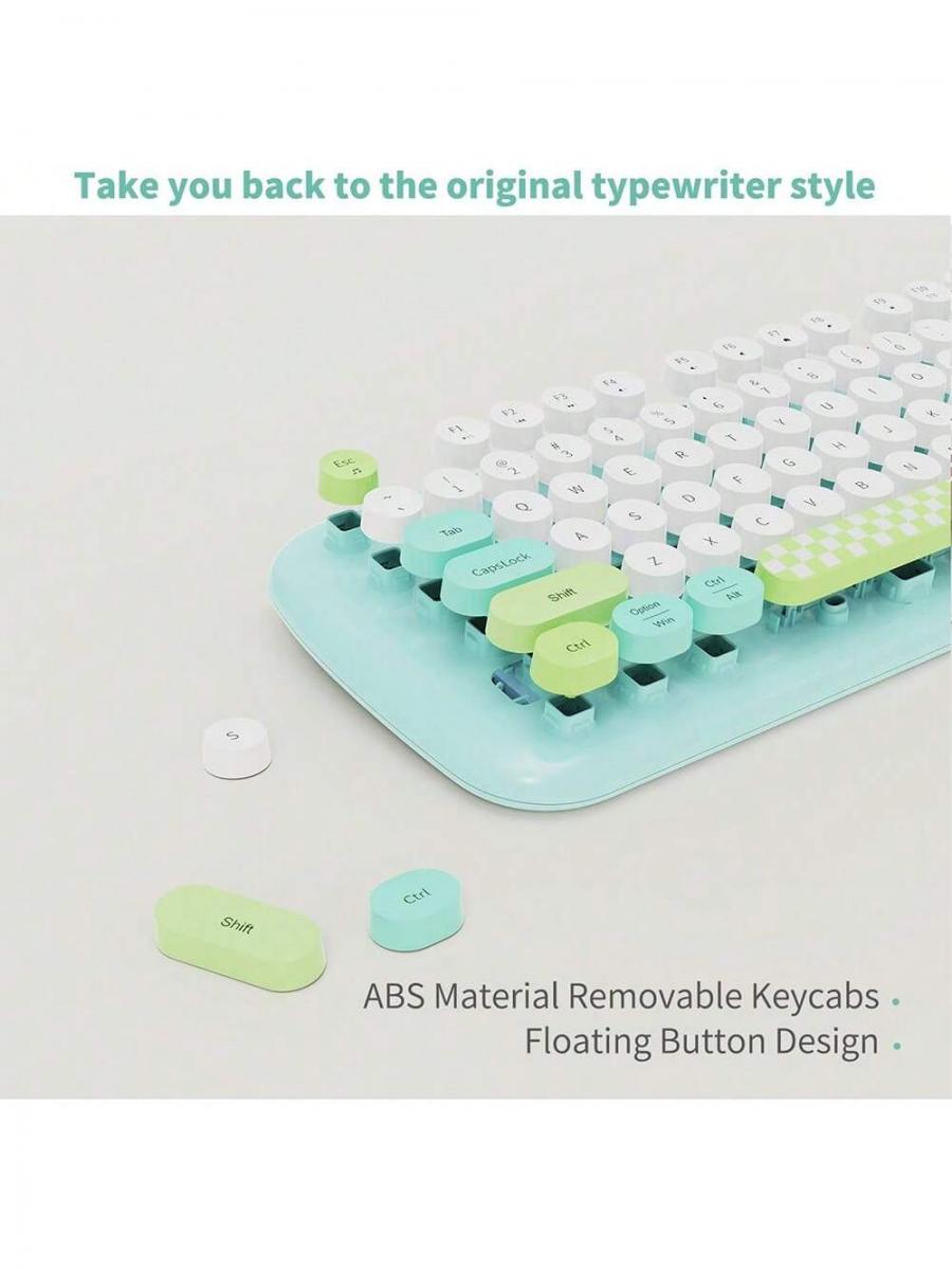 JOMAA Retro Wireless Keyboard and Mouse Combo Green Round Keycap