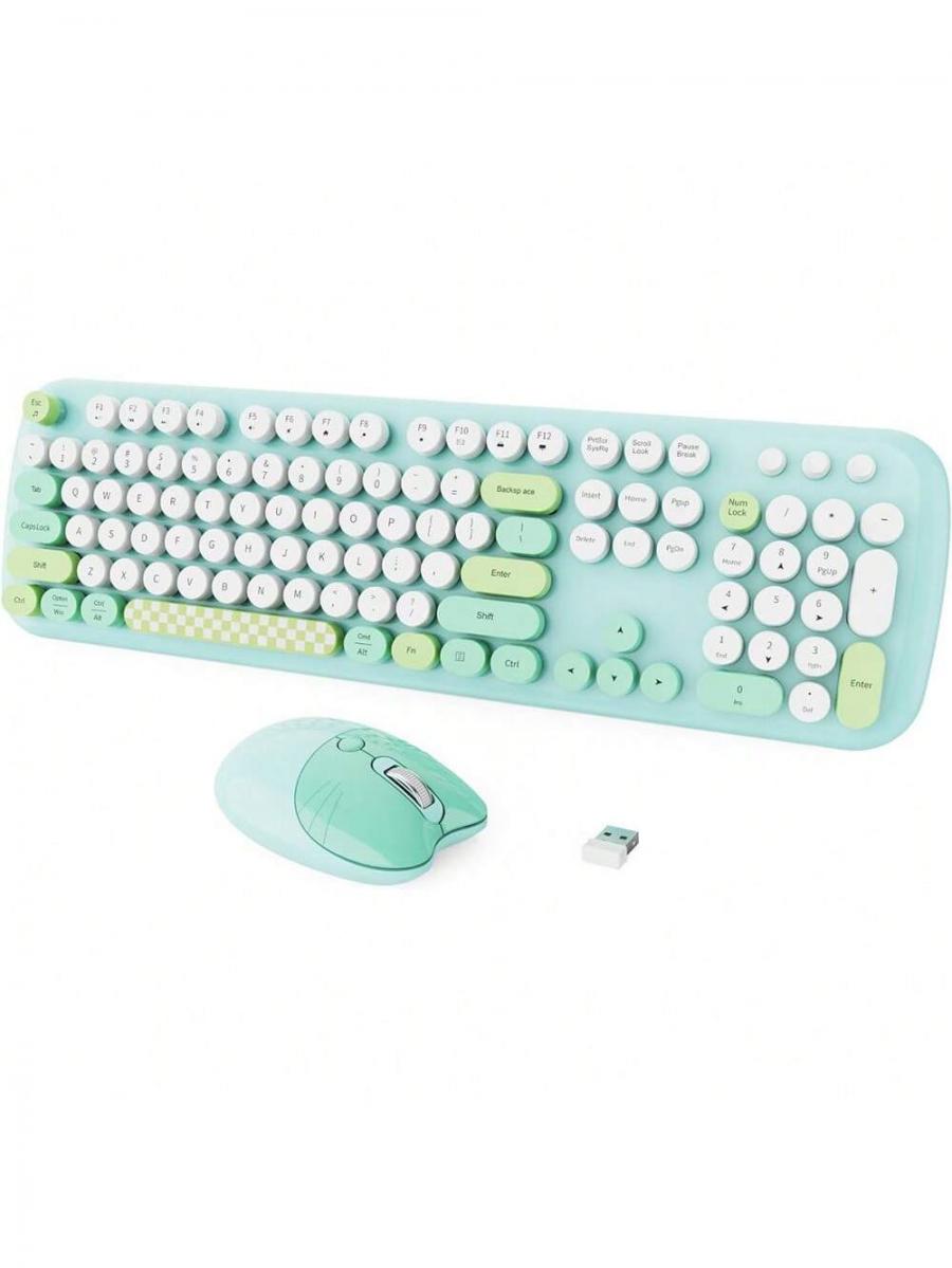 JOMAA Retro Wireless Keyboard and Mouse Combo Green Round Keycap