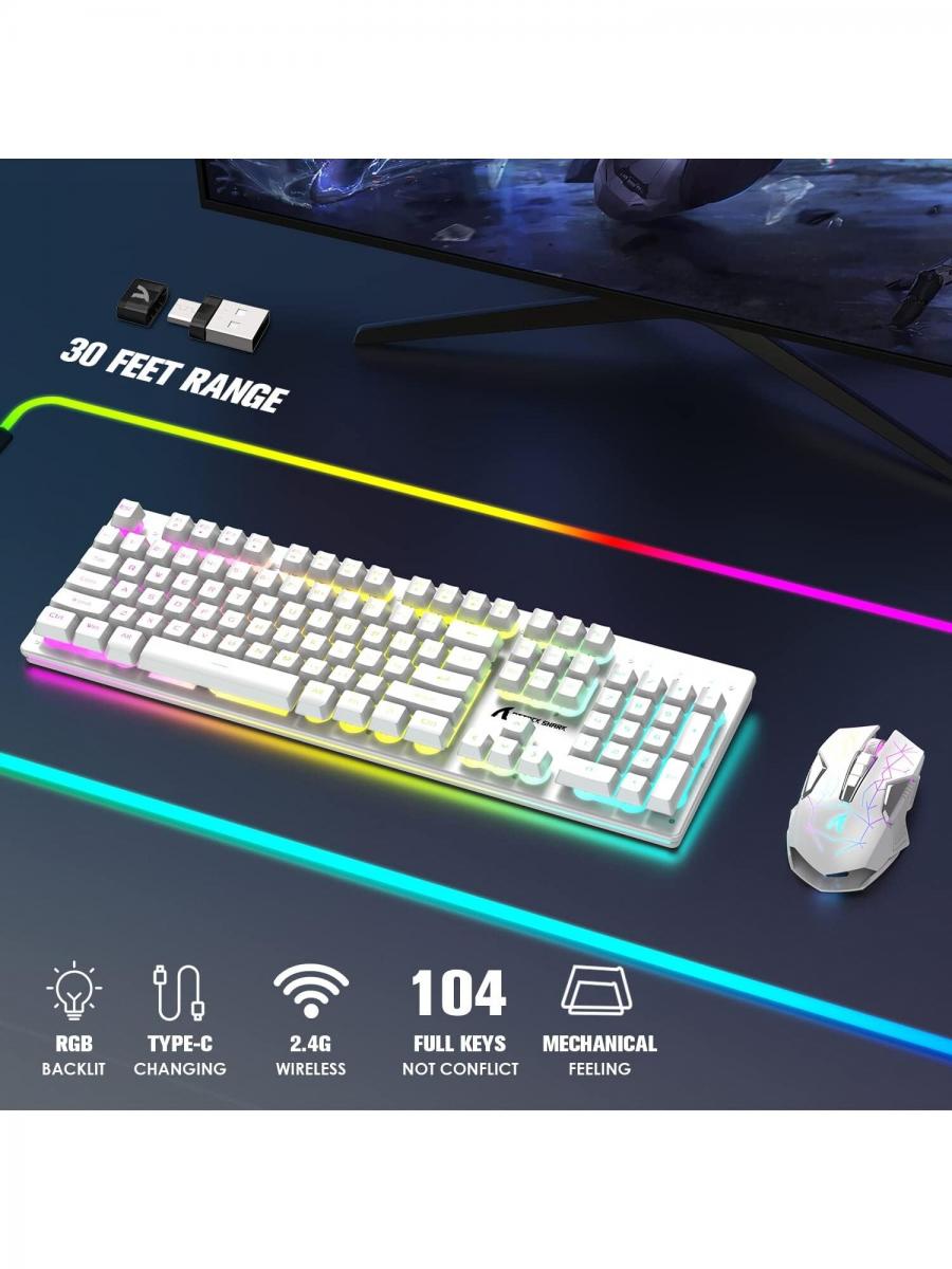 Wireless Gaming Keyboard Mouse Combo RGB Rechargeable Silent Mice