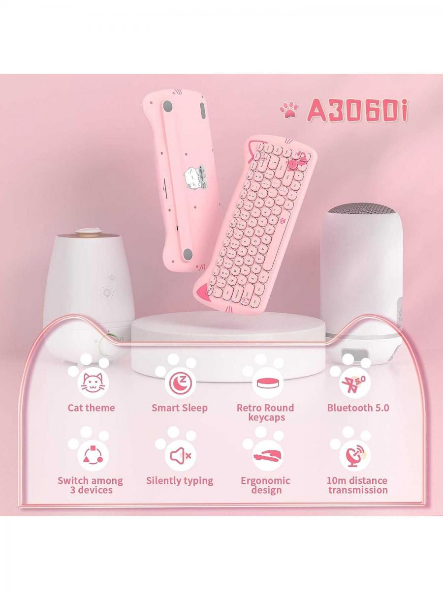 Kawaii Drahtlose Bluetooth Katze Tastatur Mini Tragbare Retro Runde