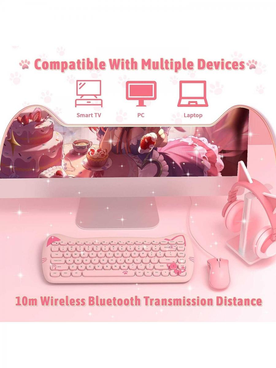 Kawaii Drahtlose Bluetooth Katze Tastatur Mini Tragbare Retro Runde