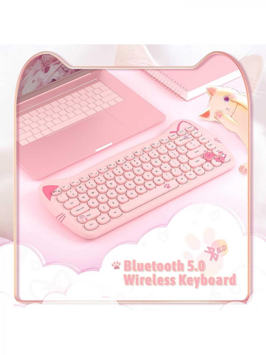 Kawaii Drahtlose Bluetooth Katze Tastatur Mini Tragbare Retro Runde